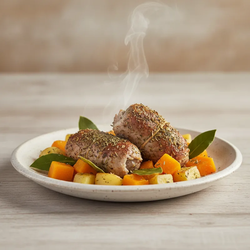 Braciole alle erbe con zucca e patate