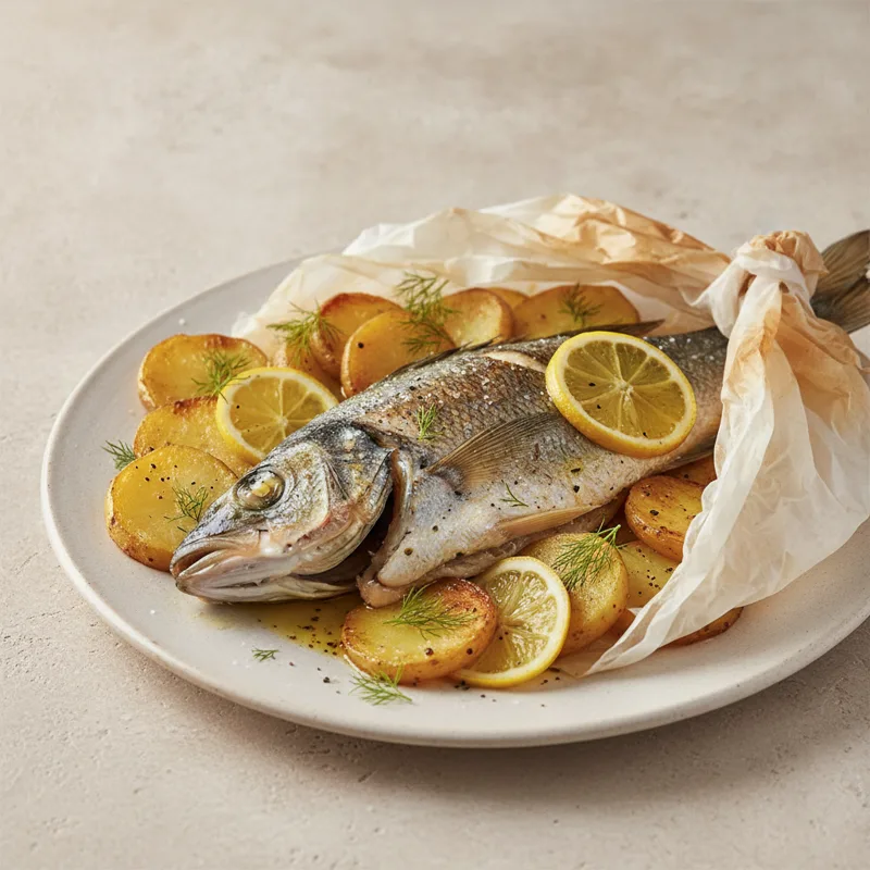 Branzino al forno con patate al limone