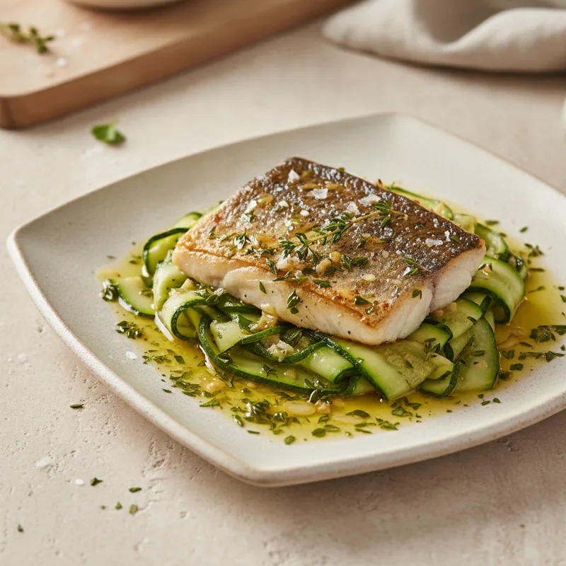 Branzino in padella con zucchine al salto