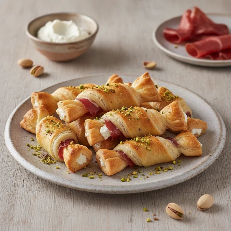 Caramelle di brisè con bresaola robiola e pistacchi