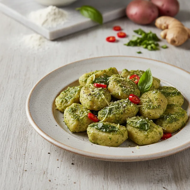 Gnocchi con pesto di erbette