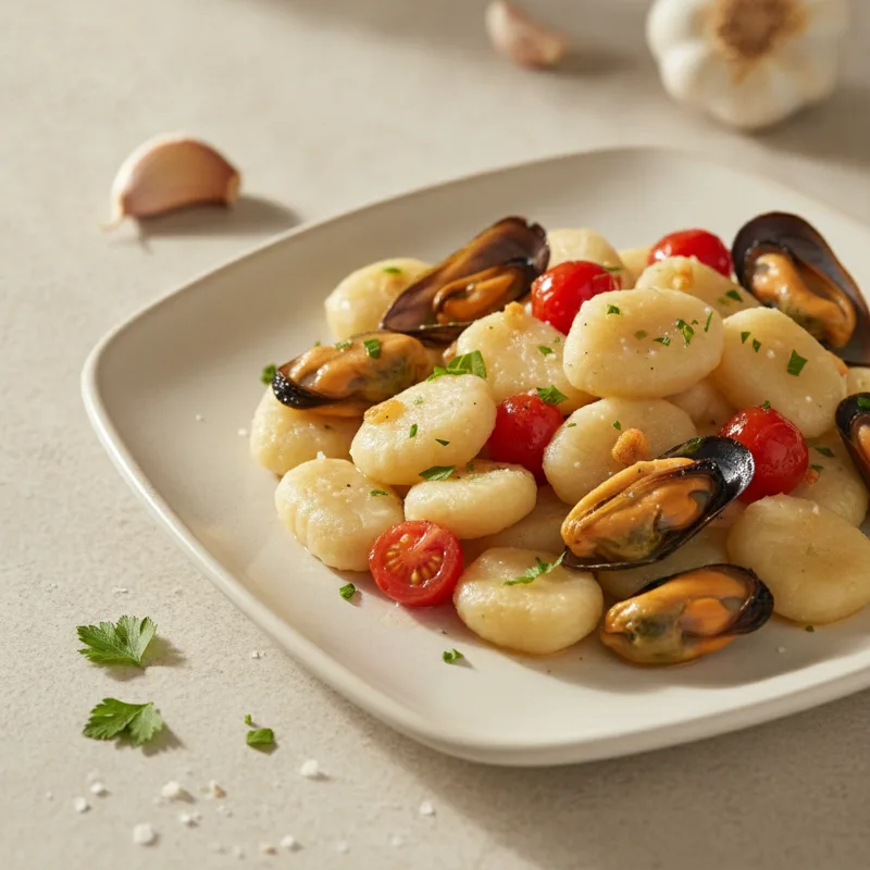Gnocchi di riso con cozze e pomodorini