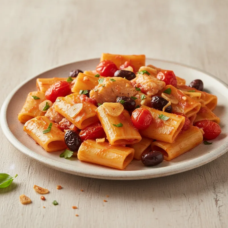 Paccheri con pomodorini e baccalà
