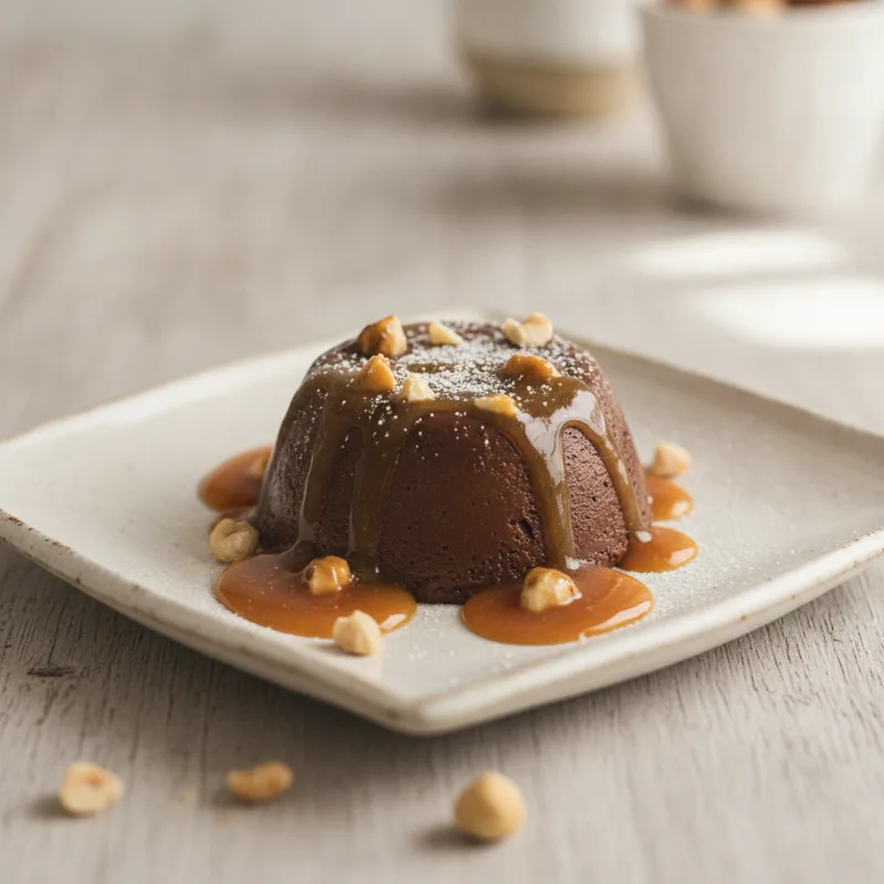 Panna cotta al cioccolato e nocciole con caramello salato