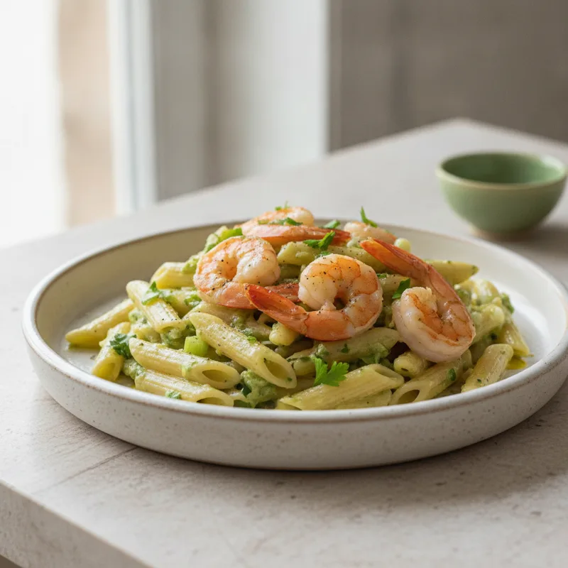 Pasta con crema di zucchine e scampi