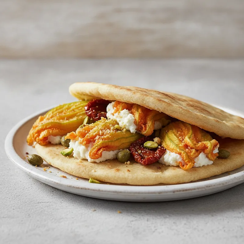 Piadina con fiori di zucca ripieni e fritti