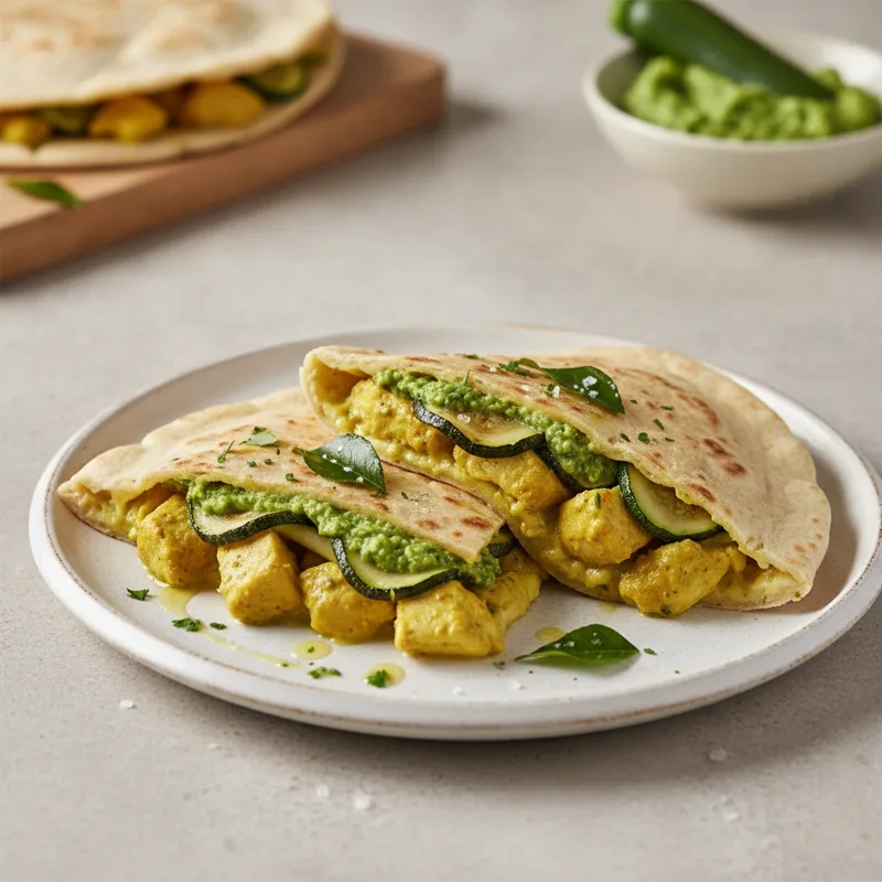 Piadina con pollo al curry e pesto di zucchine