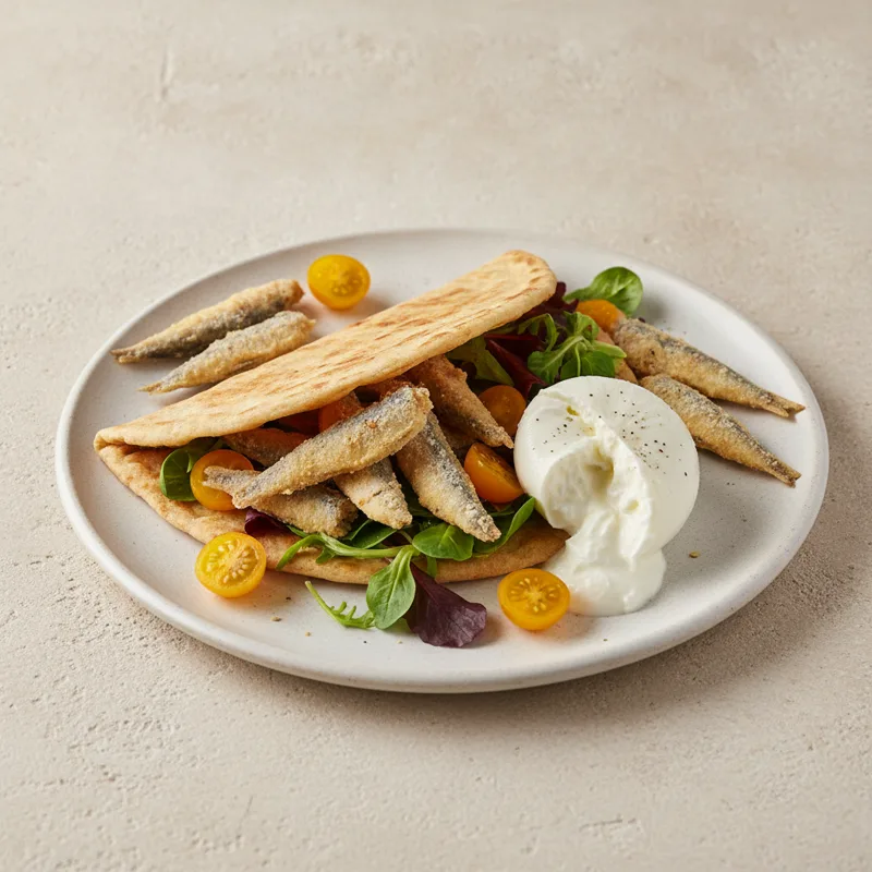 Piadina con sarde fritte e burrata