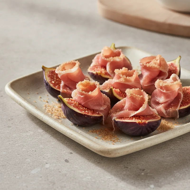 Roselline di prosciutto crudo su fichi