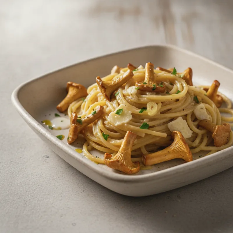 Spaghetti con funghi e taleggio