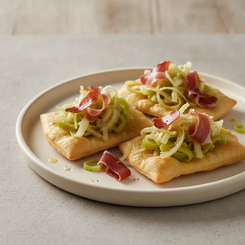 Spianatine con julienne di porro e speck