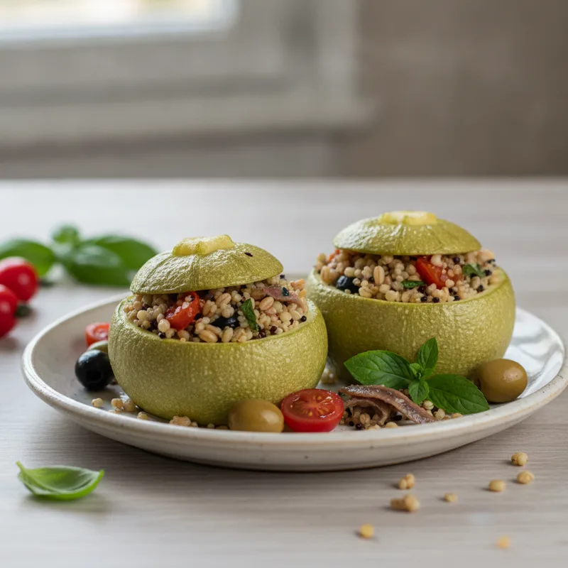 Zucchine ripiene con cereali e quinoa
