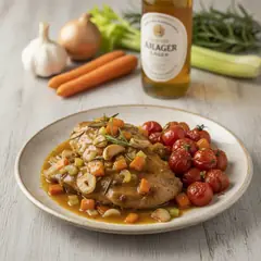 Coniglio alla birra con pomodorini confit
