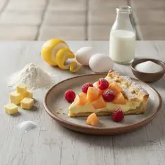 Crostata con crema, melone e lamponi
