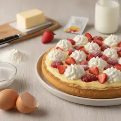 Crostata morbida con crema, panna e fragole