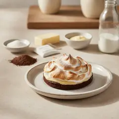 Crostatina al cacao meringata con crema alla vaniglia