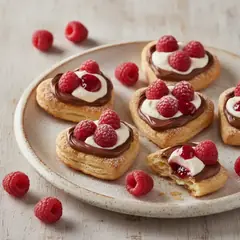 Cuoricini di pasta sfoglia con lamponi e crema alle nocciole