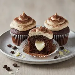 Cupcake al cioccolato e caffè con cuore bianco