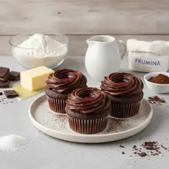 Cupcake al cioccolato e cuore rosa