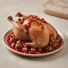 Faraona ripiena di castagne con salsa alla melagrana