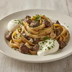 Fettuccine ai funghi e burrata