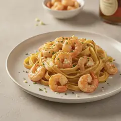 Fettuccine alla crema di gamberetti e brandy