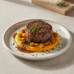 Filetto di manzo al pepe con crema di zucca