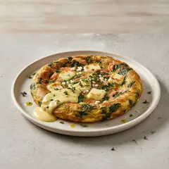 Frittata al verde con salmone, toma e salsa allo zafferano