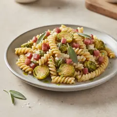 Fusilli ai ceci con cavoletti di Bruxelles e speck