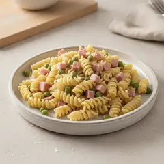 Fusilli panna, prosciutto e piselli