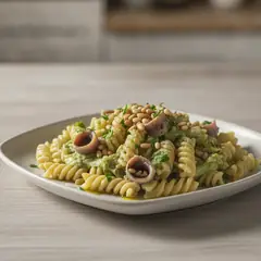 Fusilloni con crema di lattuga e alici marinate
