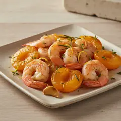 Gamberi saltati con albicocche