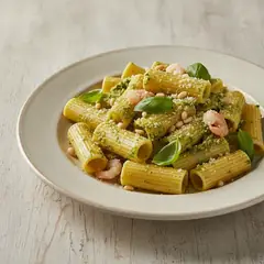 Garganelli con pesto di zucchine e gamberetti