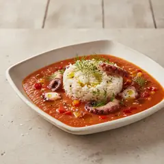 Gazpacho di peperoni con basmati e polpo
