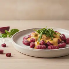 Gnocchetti di barbabietola su fonduta di taleggio