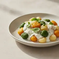 Gnocchi colorati con salsa allo yogurt
