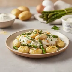 Gnocchi con crema di ricotta e asparagi