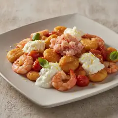 Gnocchi con gamberi e stracciatella