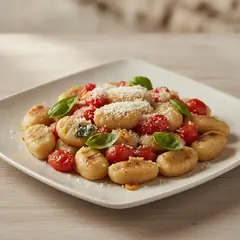 Gnocchi di melanzane con pomodorini e basilico