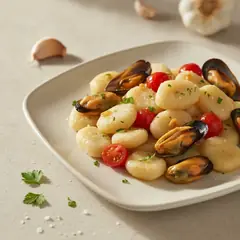 Gnocchi di riso con cozze e pomodorini