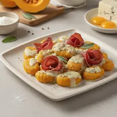 Gnocchi di zucca con crema di gorgonzola e bresaola