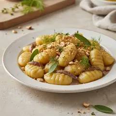 Gnocchi senza glutine con burro, alici ed erbe aromatiche