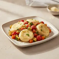 Gnudi di ricotta con ragù di verdure