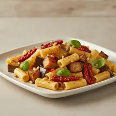 Insalata di pasta con melanzane e pomodori secchi