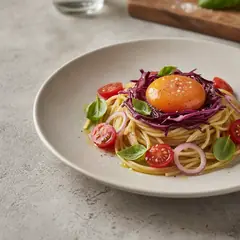 Insalata di spaghetti con uovo marinato