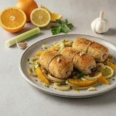 Involtini di pollo con porri e agrumi