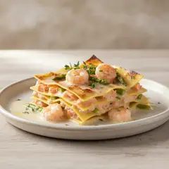 Lasagne al salmone, mazzancolle e asparagi