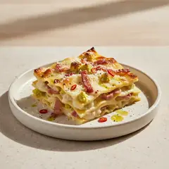 Lasagne con cavolfiore romanesco e pancetta