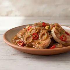 Lonza in umido con cipolle e peperoncino
