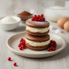 Macaron al cacao con crema al mascarpone e ribes